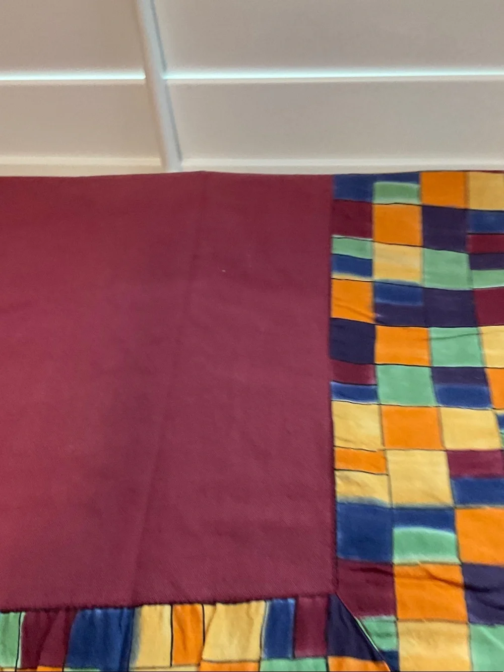 Dining Table Runner with Multicolor Checkered Accent - Burgundy